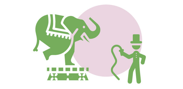 Elefante con domador. Símbolo de prohibido | Cuáles son los derechos de los animales | Blog | San Pablo Natural