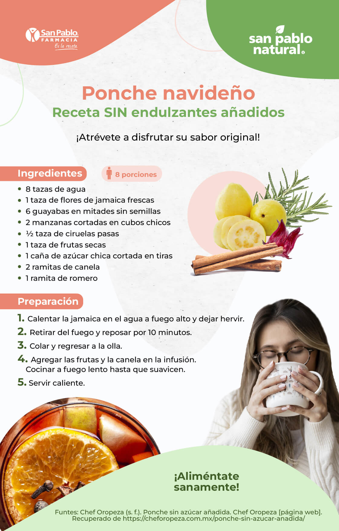 Infografía Ponche navideño Receta SIN endulzantes añadidos | Blog | San Pablo Natural
